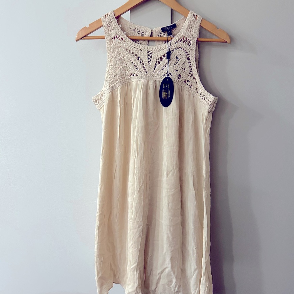 NWT Flowy Summer Dress, Cream/Light Beige, Crochet Details